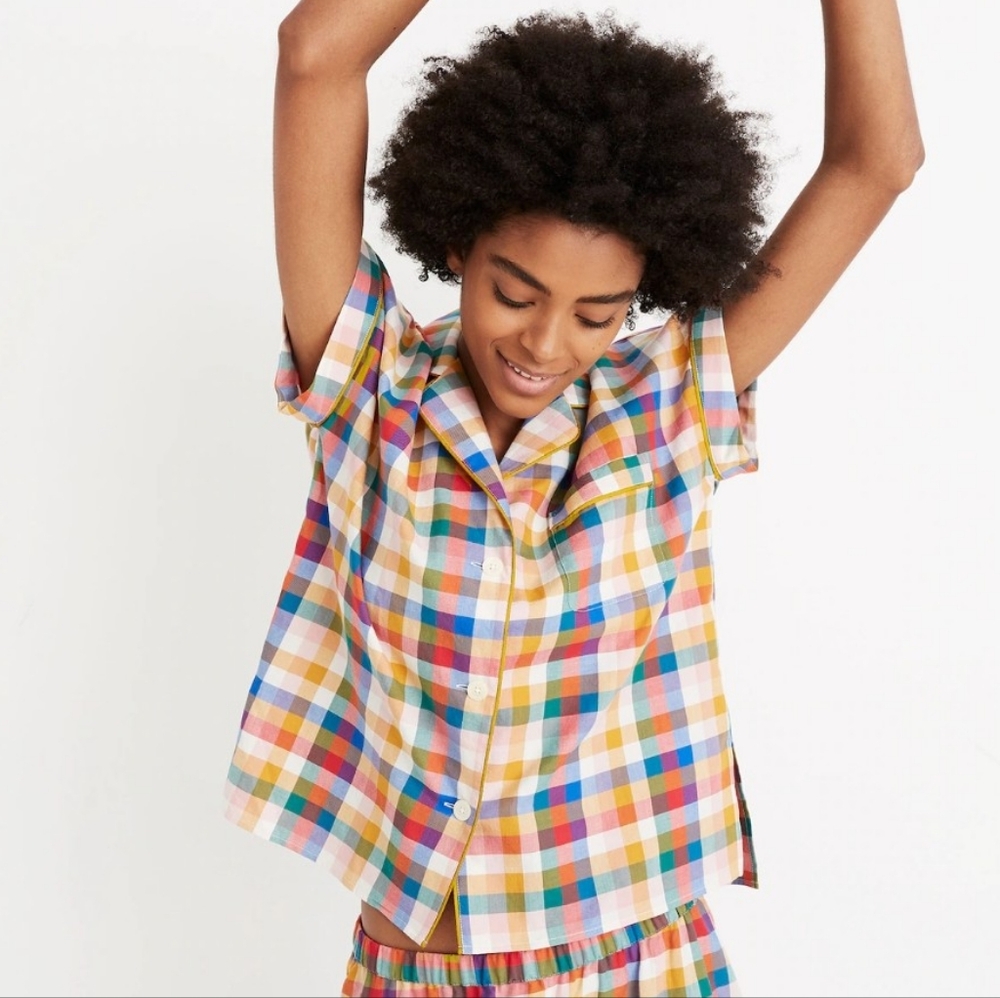 Madewell Rainbow Checkered Button Down Short Slee… - image 1